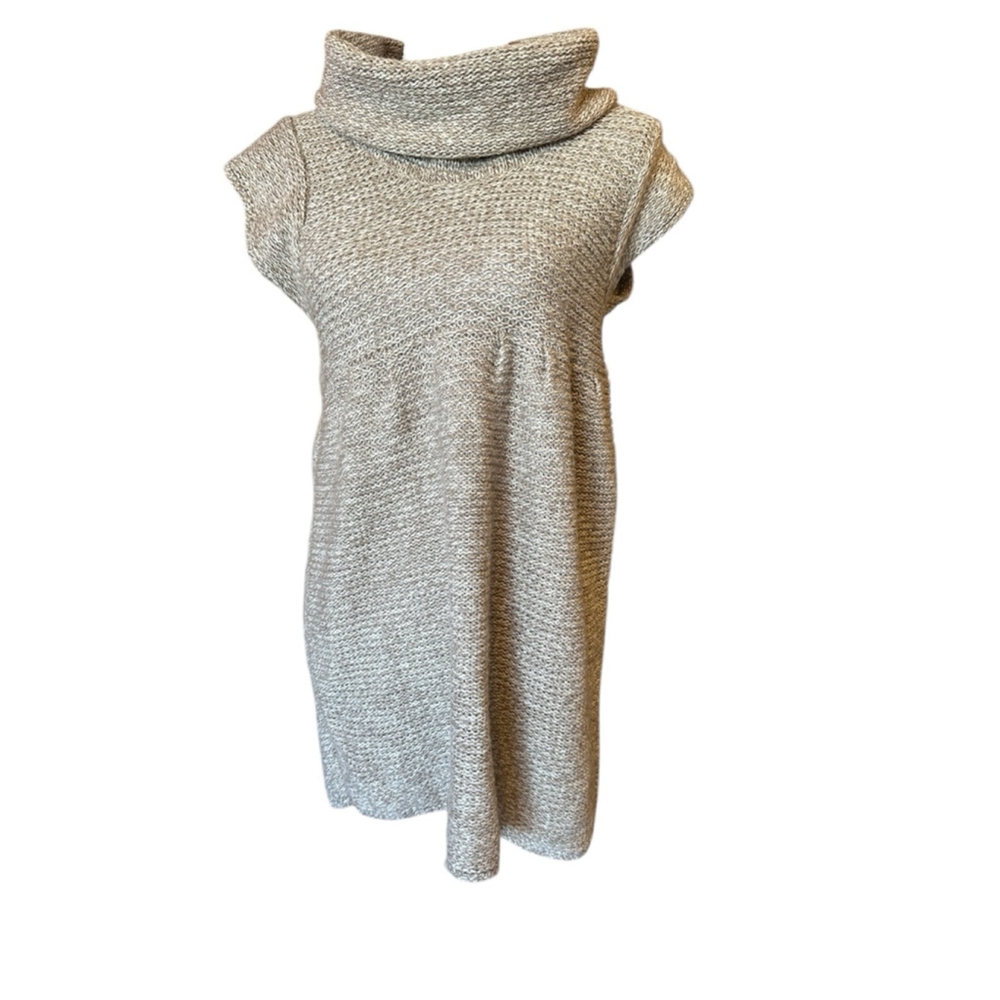 Women's Hooked Up Knit Dress, L, Beige Cap Sleeves Cowl Neck